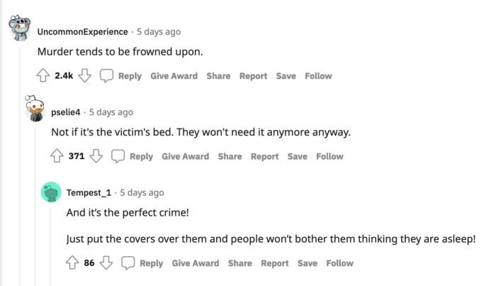 Unacceptable In Bed Reddit - Homicide