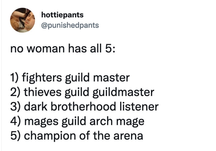No Woman Has All Five Memes Tweets - guild master