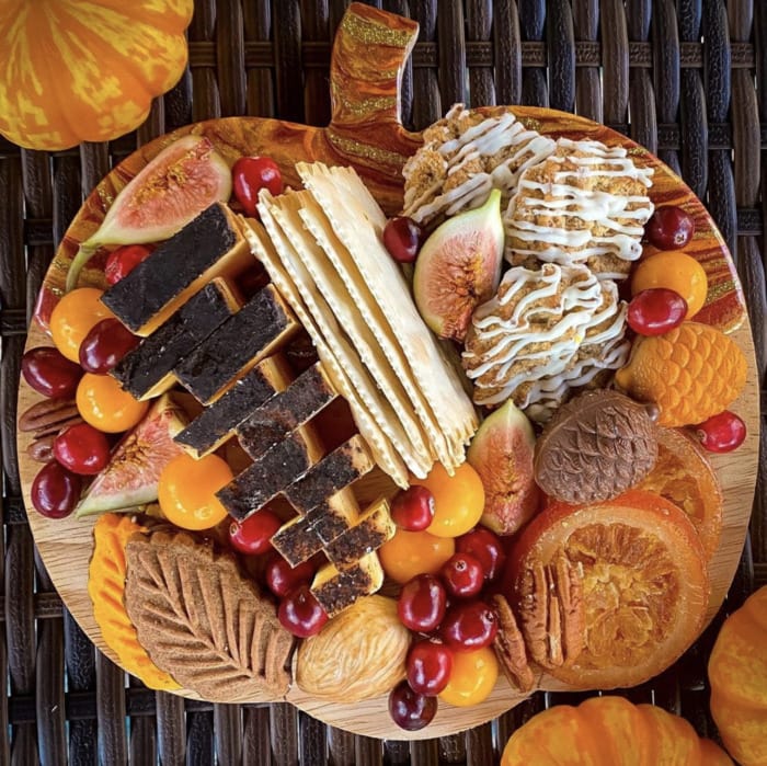 Thanksgiving Dessert Boards - Cookies and Cheese on Pumpkin Board