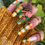 Thanksgiving nail art - cornucopia plaid