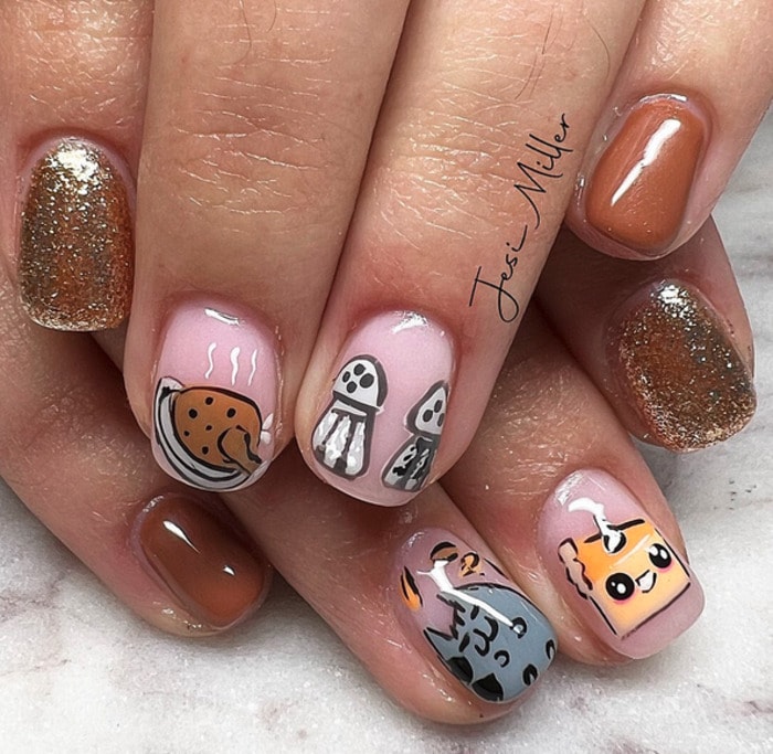 Thanksgiving nail art - cute cat
