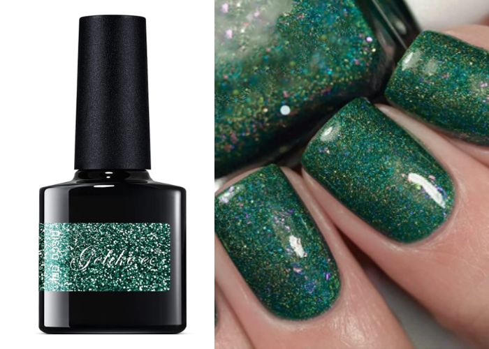 Christmas Nail Colors - Reflective Sparkly Green Color (Gelike Gel Nail Polish in Glitter Green)