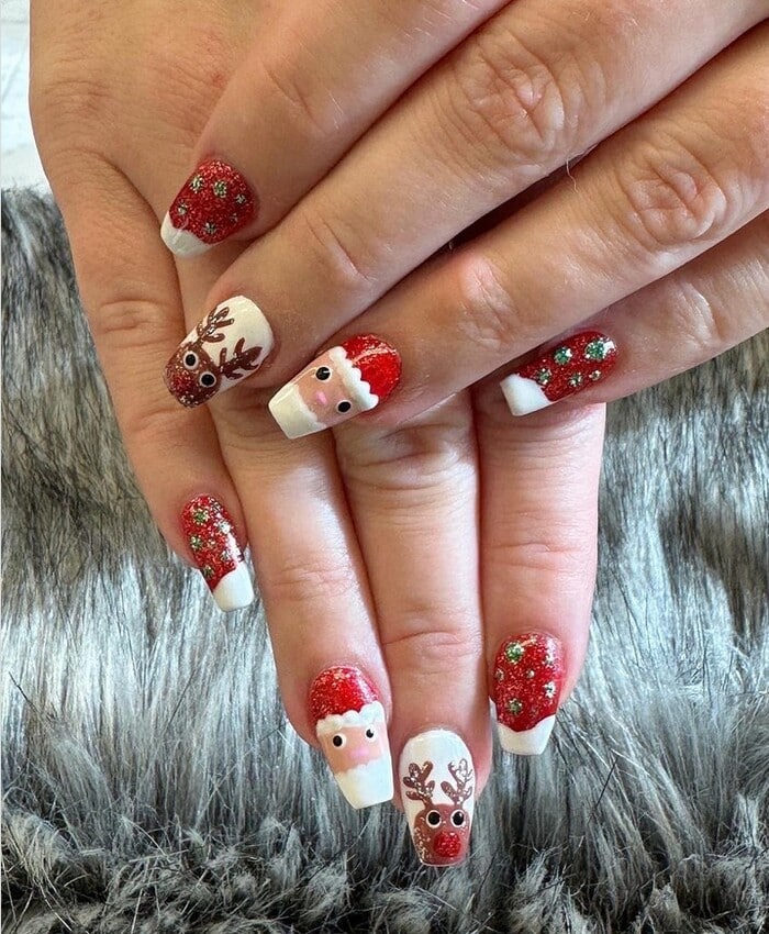 Christmas Nail Ideas - Santa and Rudolph