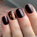 Dark Winter Nails - Tortoise Shell Accent Nail With Gold Leaf