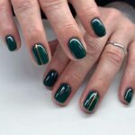 Dark Winter Nails - Dark Green Nails With a Gold Line