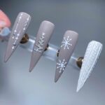Dark Winter Nails - Dark Gray Snowflake Nails With a Cable Knit Design