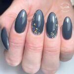Dark Winter Nails - Grey Almond-Shaped Nails With Rainbow Glitter