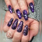 Dark Winter Nails - Dark Purple Glitter & Black Lace Nail Art