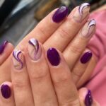 Dark Winter Nails - Plum Swirls With Gold Glitter