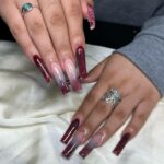Dark Winter Nails - Burgundy Coffin Nails