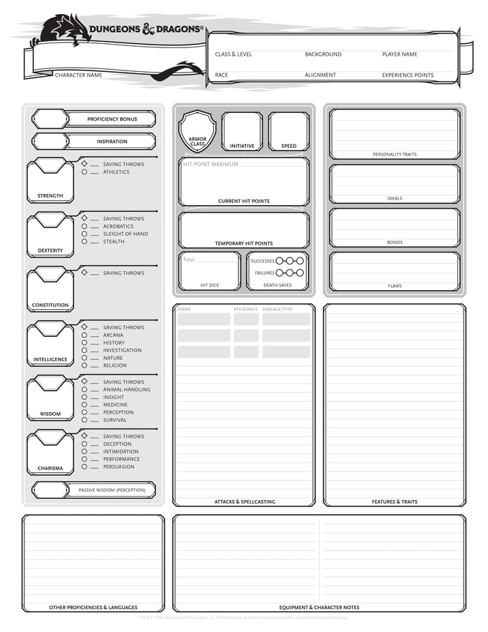 Dungeons and Dragons for Beginners - dnd character sheet