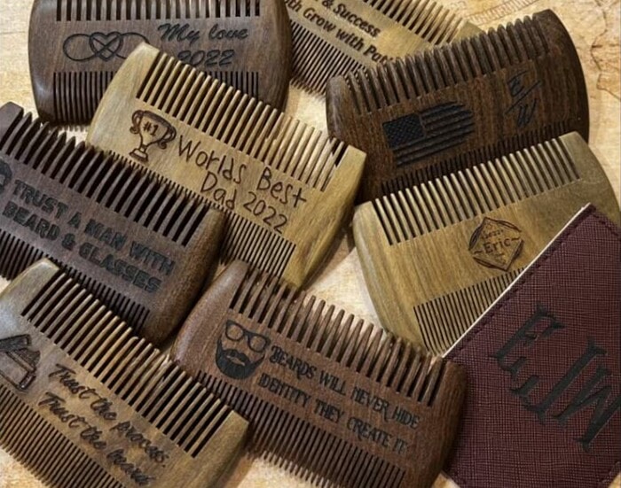 Stocking Stuffer Ideas For Men - Custom Engraved Beard Comb and Case