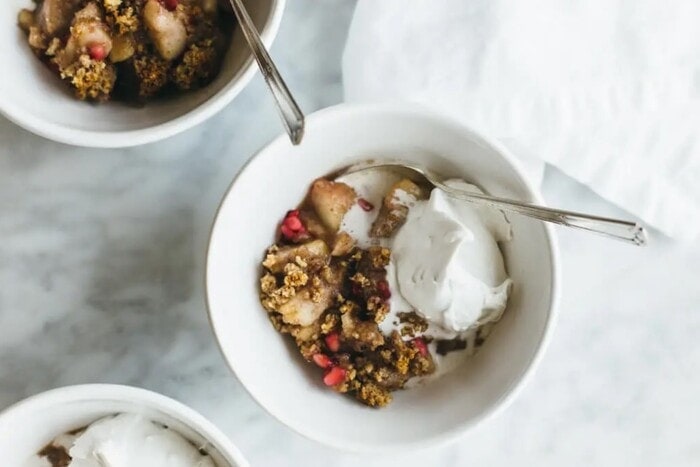 Thanksgiving Dessert Ideas - Pear, Pomegranate, and Maple Crumble