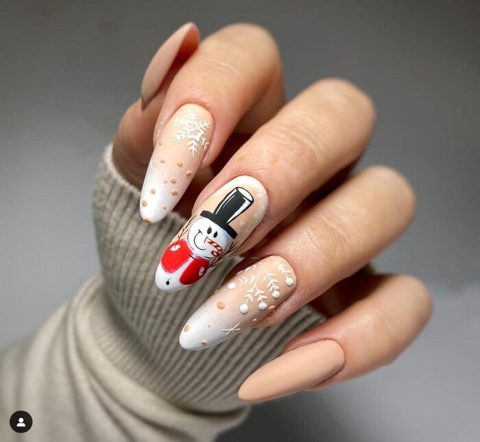 Winter Nail Designs - Matte Snowman