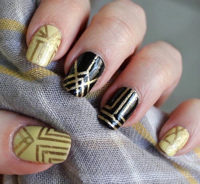Art Deco Nails - White and Gold Art Deco Nails