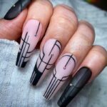 Art Deco Nails - Black and Nude Art Deco Nail Art With Rhinestone Accents