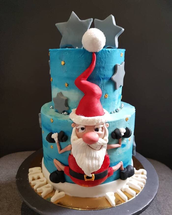 Christmas Cakes - Weight-Lifting Santa Cake