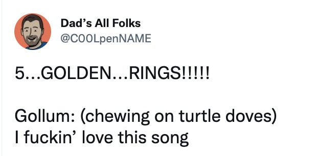 Christmas Memes Tweets - 5 golden ring gollum