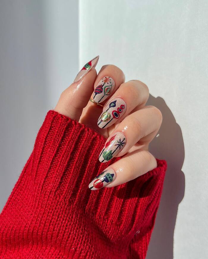 Christmas Nail Ideas 2022 - Christmas Ornament Nail Design