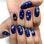 Hanukkah Nail Designs - Shimmery Blue Nails With Gold and Silver Star Decals