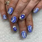 Hanukkah Nail Designs - Silver, Blue, and White Marbled Nails With Star of David Accents