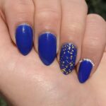 Hanukkah Nail Designs - Blue Nails With Gold Flake Accent Nail