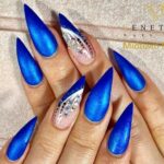 Hanukkah Nail Designs - Shimmery Blue With Rhinestone Accent Stiletto Nails