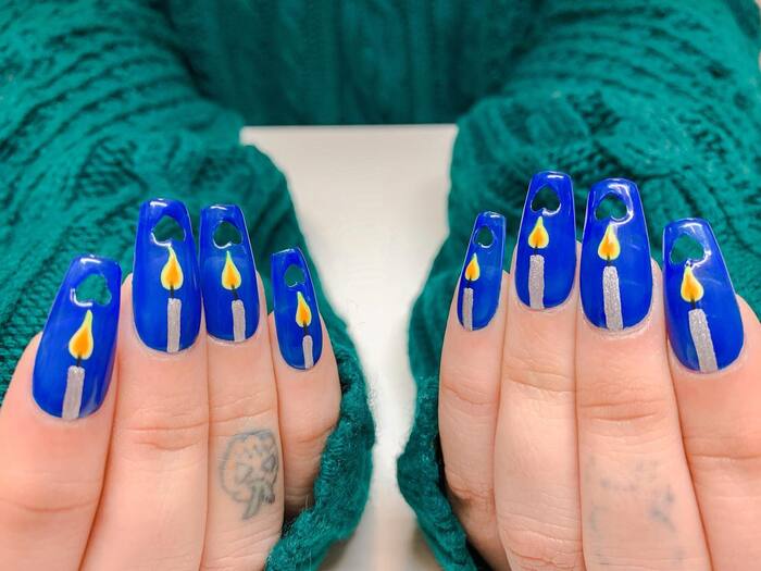 Hanukkah Nail Designs - Menorah Candle Nails