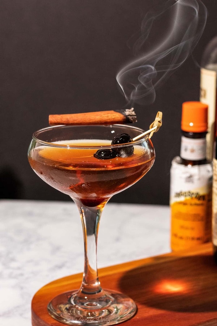 New Year's Drinks - Smoked Manhattan with Cinnamon