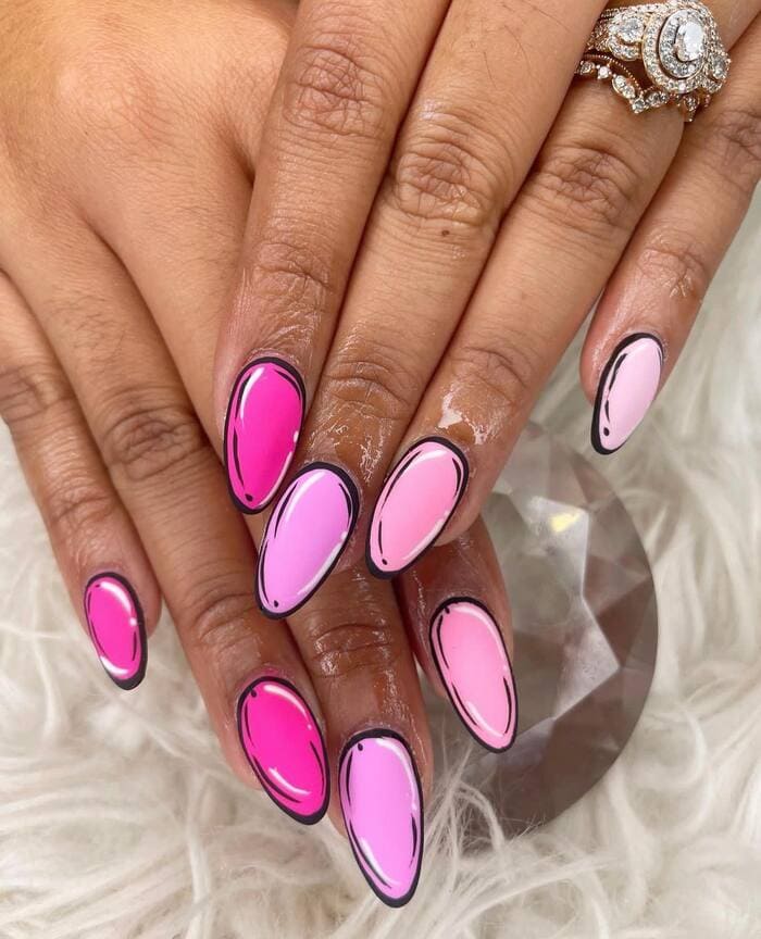 Pop Art Nails - Pink Ombré Comic Nails