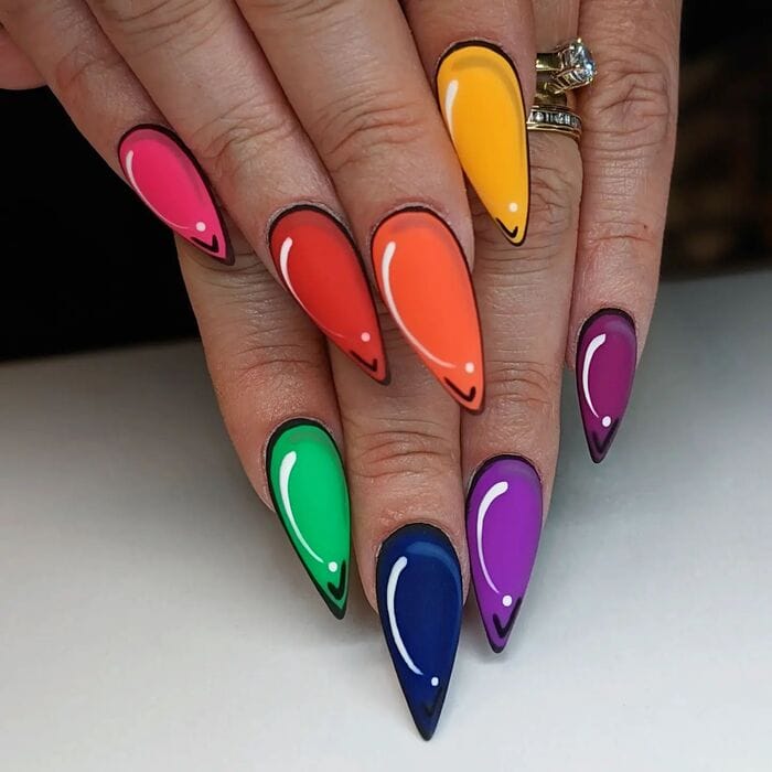Pop Art Nails - Rainbow Stiletto Pop Art Nails