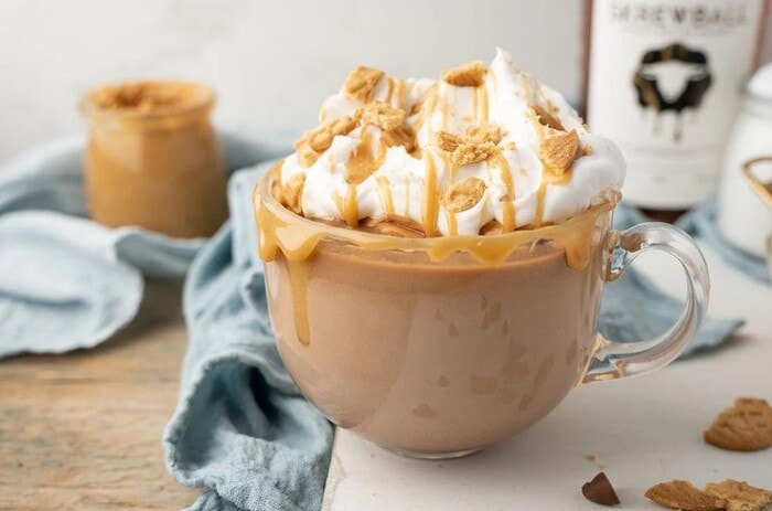 Skrewball Whiskey Drinks - Boozy Salted Peanut Butter Hot Chocolate