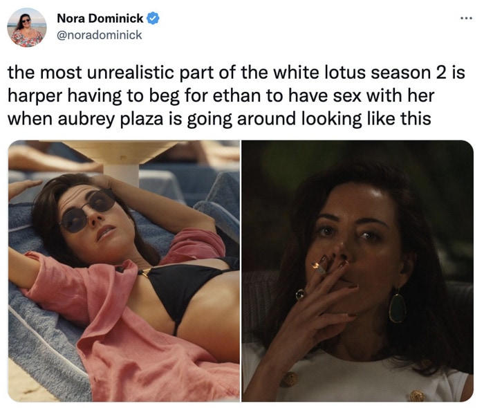 White Lotus Season Two Memes Tweets - aubrey plaza being hot