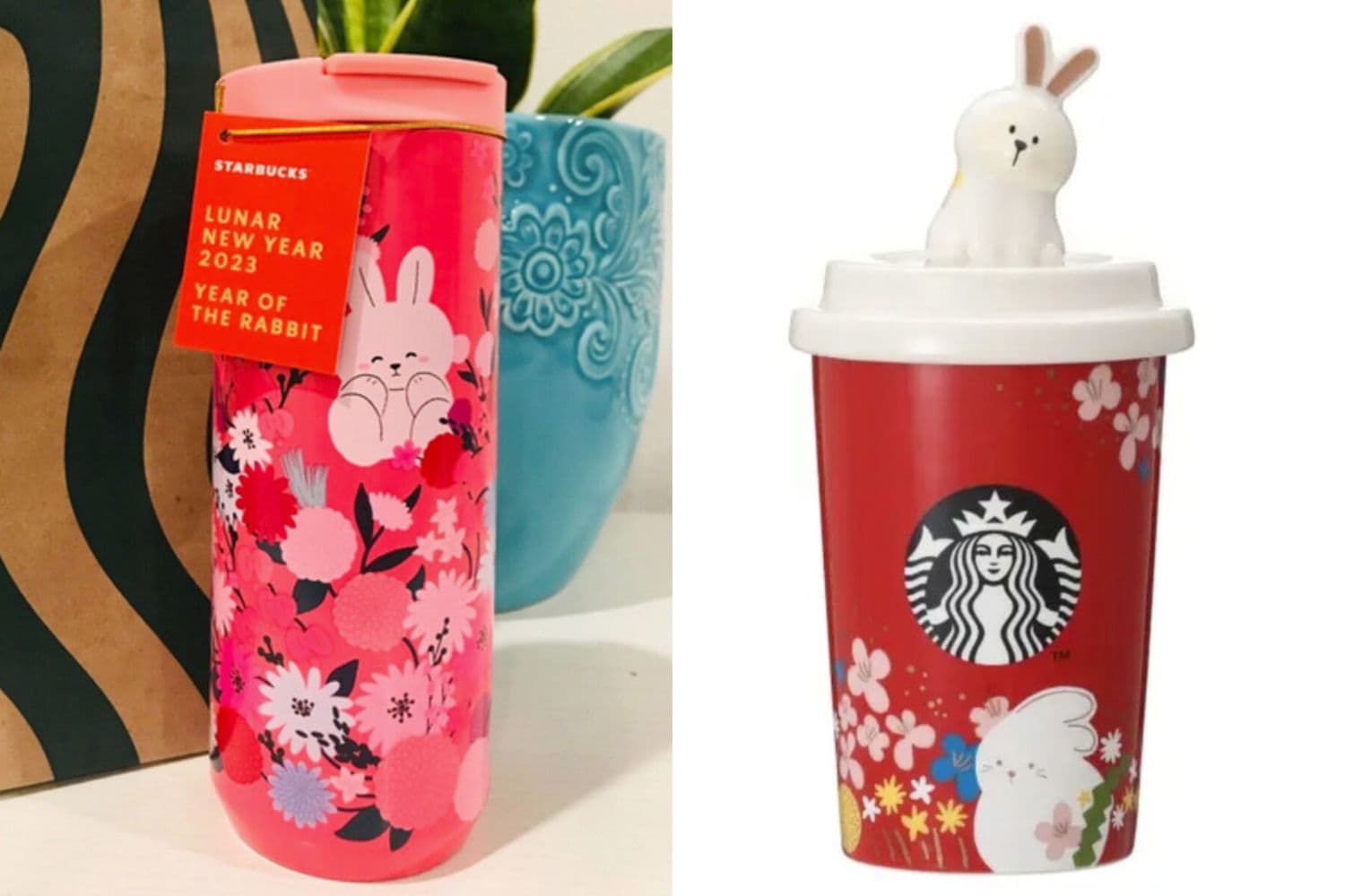 Glass Mug Cup Rabbit Pattern 355ml Starbucks Japan New Year 2023