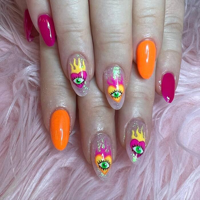 Heart Nail Designs - Flaming Hearts Nail Design
