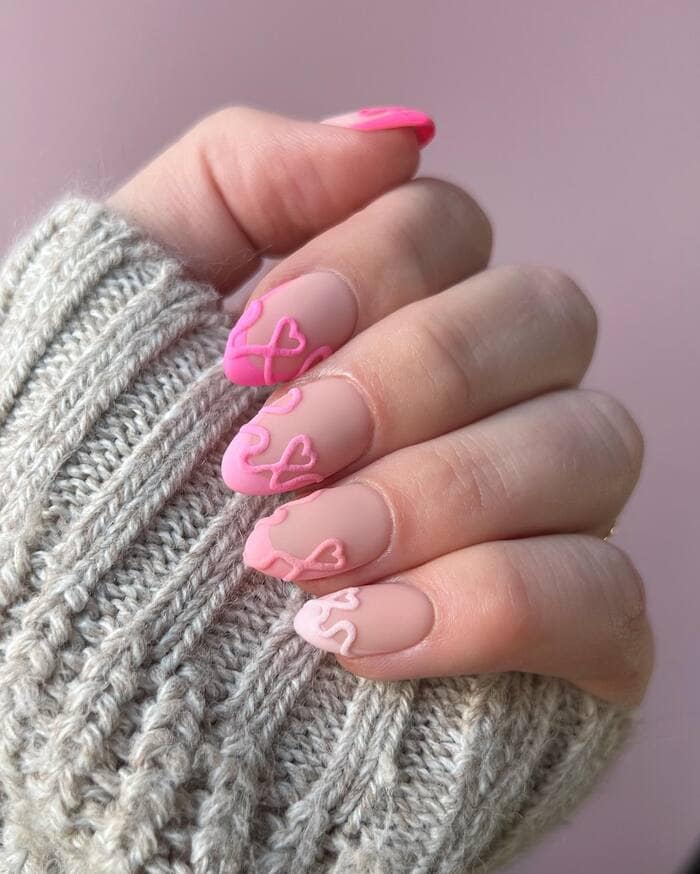 Heart Nail Designs - Ombre Pink Heart Tips