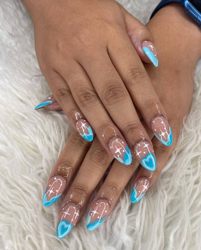 Heart Nail Designs - Blue Heart Clouds