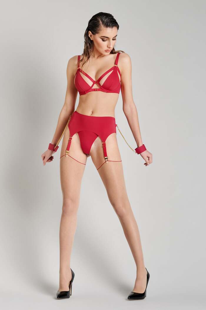 Sexy Valentine’s Day Lingerie - Red Garter Belt With Cuffs by Maison Close