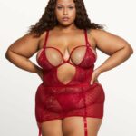Sexy Valentine’s Day Lingerie - Red Curvy Chemise With Sheer Detail by Love Vera