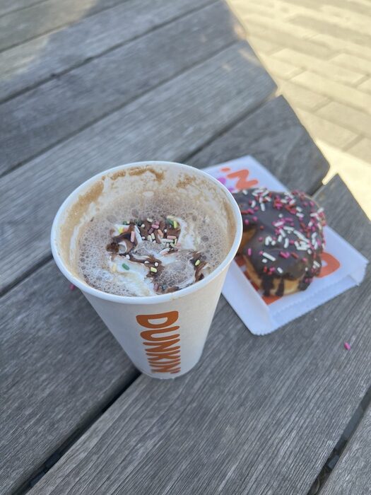Dunkin Brownie Batter Signature Latte Review - with brownie batter donut