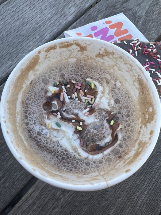 Dunkin Brownie Batter Signature Latte Review - whipped cream