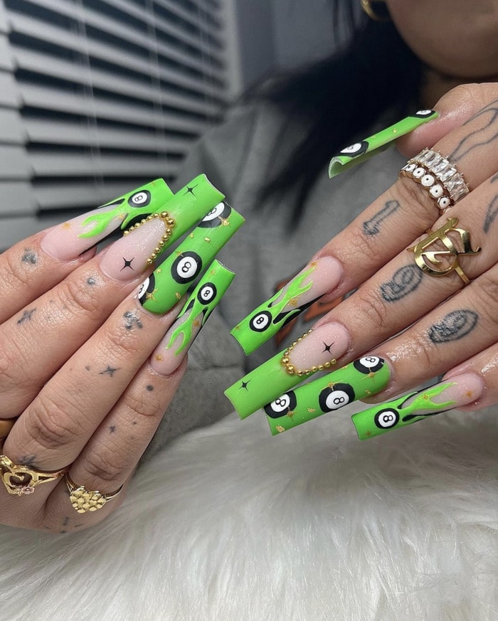 March Nail Design Ideas - Green Magic 8 Ball Nails