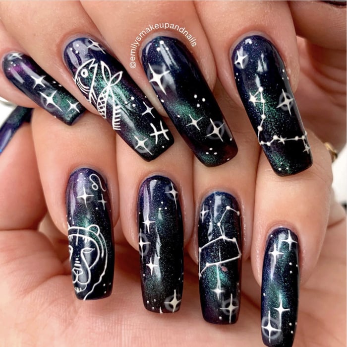March Nail Design Ideas - Pisces Constellation Nails