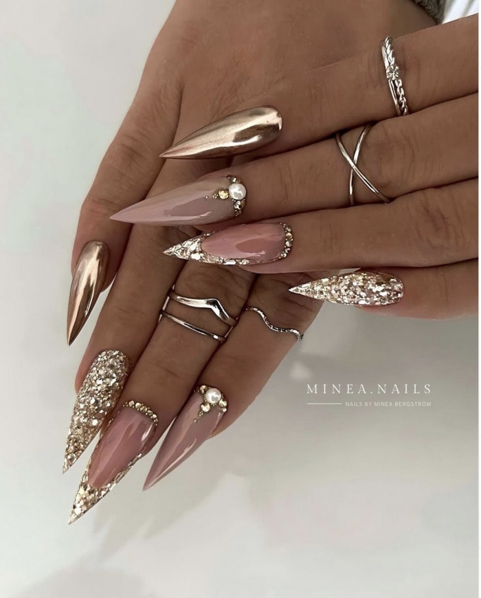 March Nail Design Ideas - Gold Stiletto Nails