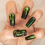 St Patricks Day Nail Designs - black and green slime