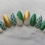 St Patricks Day Nail Designs - gold and green press ons