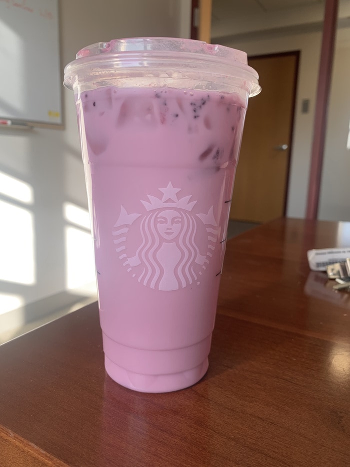 Starbucks Lavender Haze Drink - drink with dragonfruit inclusions
