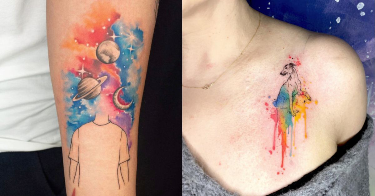 15 Watercolor Tattoos For Females  Pretty Designs  Sky tattoos Galaxy  tattoo Watercolor galaxy tattoo