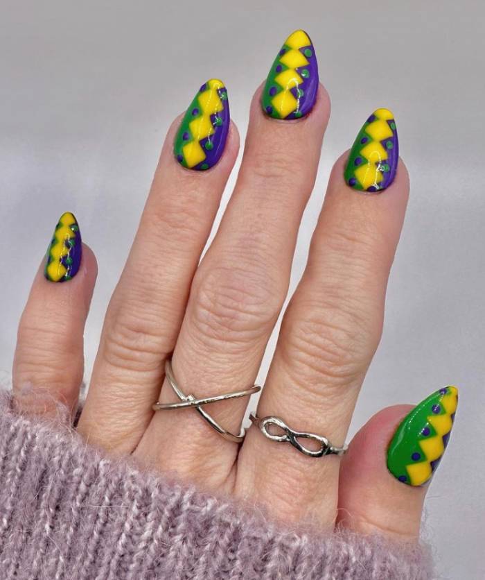 Mardi Gras Nails - jester nails