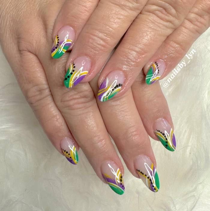 Mardi Gras Nails - designed tips